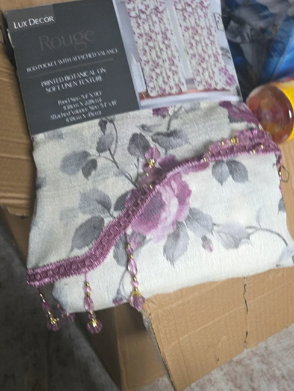 Rouge! Purple Floral Botanical Curtain Panel on Cream